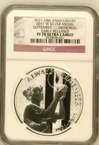 2011 W, SEPTEMBER 11 MEMORIAL, Early Rel., Silver Comm. NGC, PF70, UCAM - Picture 1 of 5