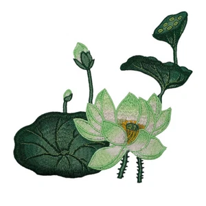Chinese Lotus Pod Leaf Embroidery Sew on Patches Applique Clothing Decor Sewing - Picture 1 of 3