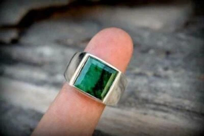 Handgefertigter handgefertigter Herrenring 925 Sterlingsilber 7,25 kt Smaragd - Bild 1 von 3