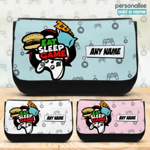Personalised EAT SLEEP GAME Pencil Case Stationary Bag School Kids Gamer Gift - Picture 1 of 5