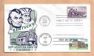 KENTUCKY 150th ANNIV STATEHOOD FDC  JUN 1,1942 FRANKFORT/DANVILLE VINTAGE COVER= - Picture 1 of 1
