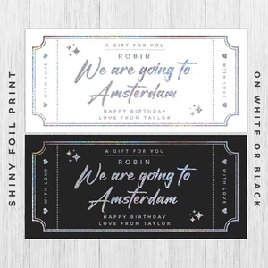 Foil Surprise Gift Voucher Card Personalised Ticket Surprise Present Spa Holiday - Picture 1 of 11