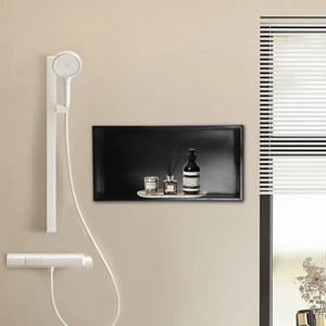 Shower Wall Niche 24 x 12 Caulk in Shower Storage Shelf Stainless Steel Black - Picture 1 of 18