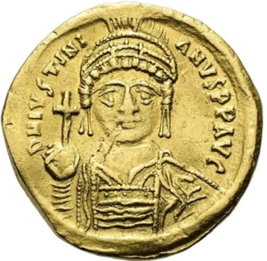 Moneda de oro ángel Solidus Constantinopla bizantino - Justiniano el Grande (527-565) - Imagen 1 de 6