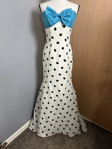 Jovani Strapless Polka Dot Turquoise Bow Dress, Size 6 - Picture 1 of 11