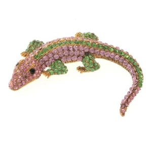 Broche grande de diamantes de imitación de cocodrilo de metal tono dorado P1247-PNG - Imagen 1 de 3