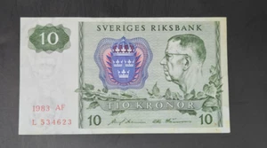 1983 Sweden 10 Kronor Banknote P#52.e.4 DOUBLE LETTER SERIES - Picture 1 of 2