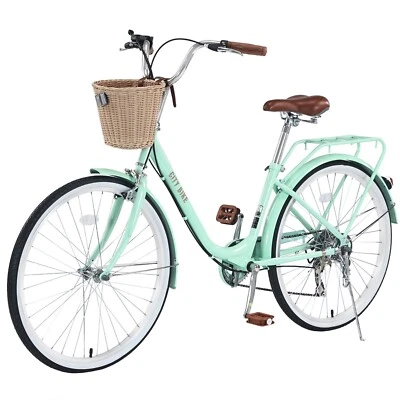 Women's Bike 26 Inch Beach City Cruiser Bicycle with Basket Green 7 Speed,Green - Image 1 of 4