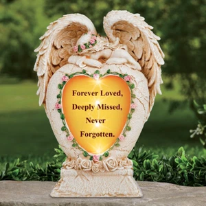 Solar LED Crying Angel Wings Heart Memorial Garden Statue Outdoor Cemetery Decor - Picture 1 of 4