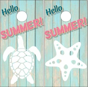 Summer Starfish Turtle Wood LAMINATED Cornhole Wrap Bag Toss Skin Decal - Picture 1 of 1