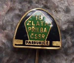 1966 Pardubice CSSR Golden Helmet Motorbike Speedway Competition Pin Badge - Picture 1 of 2
