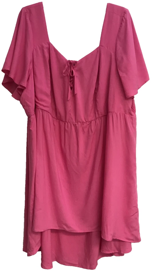 Torrid 4 Flutter Sleeved Skater Dress Pink Square Neck Lace up High Low - Image 1 of 4