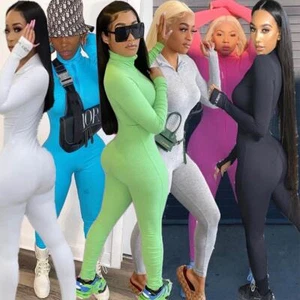 Women Fashion Solid Color Zipper Jumpsuits - Picture 1 of 12