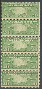 U.S. SCOTT C9 MH/MNH STRIP/5 - 1927 20c YELLOW GREEN AIRMAIL ISSUE    CAT $61.00 - Picture 1 of 2