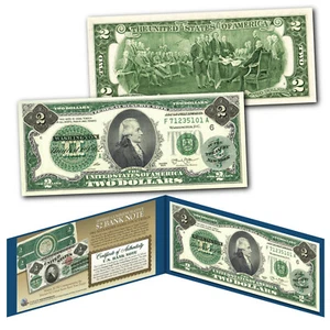 1862 Alexander HAMILTON Civil War Treasury Two-Dollar Banknote on modern $2 Bill - Picture 1 of 3