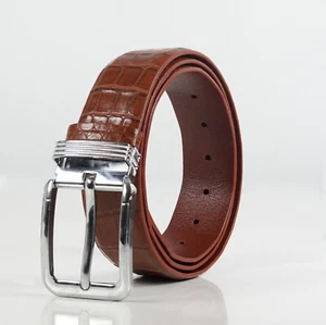 W 1.5" Brown Real Crocodile Belly Leather Men Belt No Jointed Pin Buckle - Picture 1 of 13