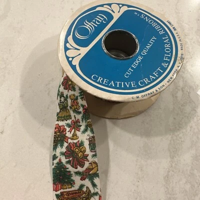 Cinta Offray Vintage 1 7/16 Pulgadas Ancho Blanco Ancho Navidad EE. UU. Rollo Parcial Foto 1 de 4