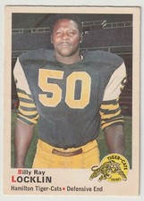 1970 OPC CFL Billy Ray Locklin Card #18 Hamilton Tiger-Cats