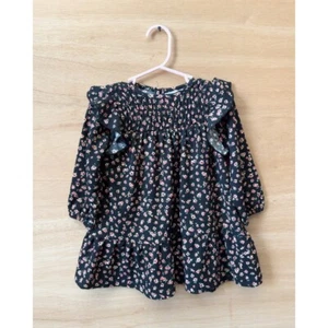 Zara Floral Dress Smocked Ruffle Long Sleeve Black Pink Size 12-18 Months - Picture 1 of 2