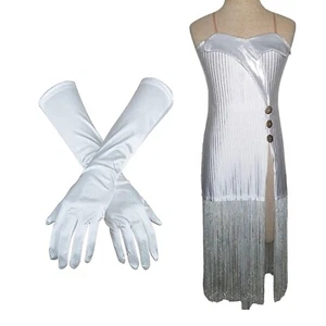 Untouchable WEISS Kind groß Chicago Flapper Kleid Tanzkostüm & Handschuhe Neu - Bild 1 von 14