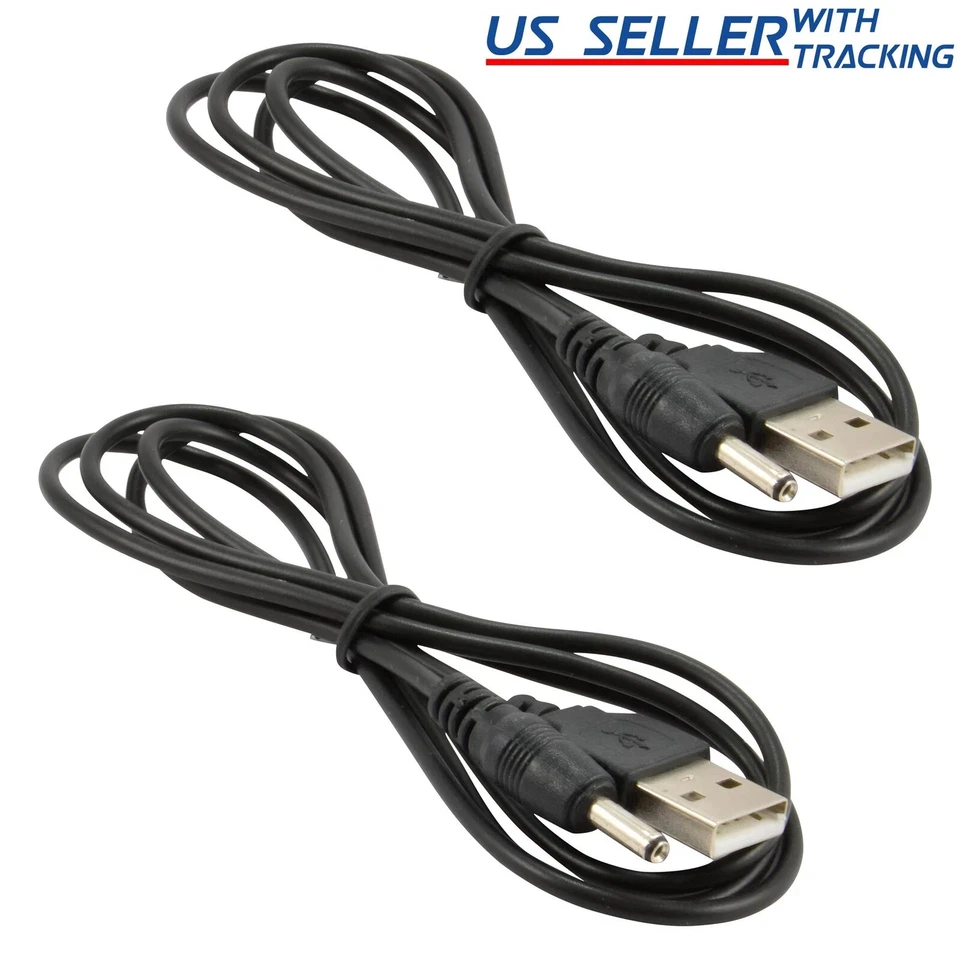 2pcs USB to 3.5mm x 1.35mm Barrel Connector 5V DC Power Cable Jack Male, 5ft - Image 1 of 1