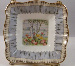 Royal Albert Silver Birch Small Square Sweetmeat Dish 4 3/4" England Gold Trim - Picture 1 of 3