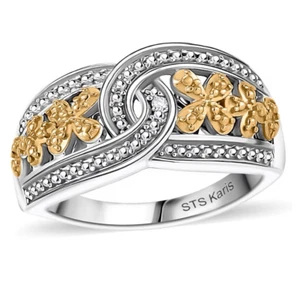 White Diamond Accent Link Ring in 18K YG and Platinum Size 7 New - Picture 1 of 6