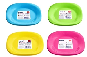 4 Plastic Reusable Plates Set Colourful Party Picnic BBQ Dinner Outdoor 19cm - Picture 1 of 9