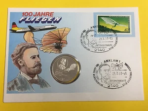 Numisbrief mit versilberte Medaille 100 Jahre Flug Lilienthal 1891-1991 (NU42 - Picture 1 of 1