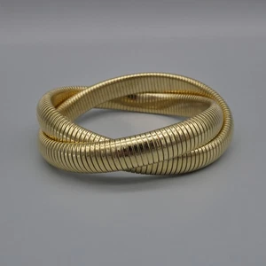 Brazalete Brazalete Vintage Doble 10mm Hilo Cobra Tono Dorado Diseñador Omega 7" - Imagen 1 de 12