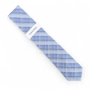 Calvin Klein Men's Savion Plaid Tie Necktie Classic 3" Silk Blend Light Blue - Picture 1 of 4