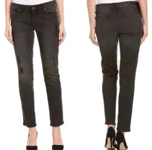NEW! KUT FROM THE KLOTH SIZE 8 CATHERINE BOYFRIEND CUFFED DISTRESSED BLACK JEANS - Picture 1 of 16
