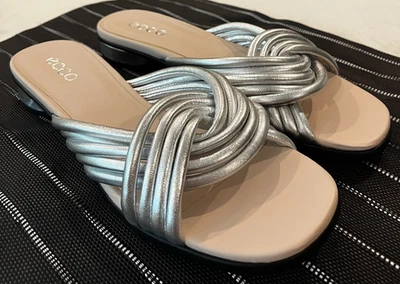 Ecco Womens Alba 25 Slide Shoes Sandals Size 9-9.5 EU 40 Leather NEW Pure Silver - Image 1 of 4