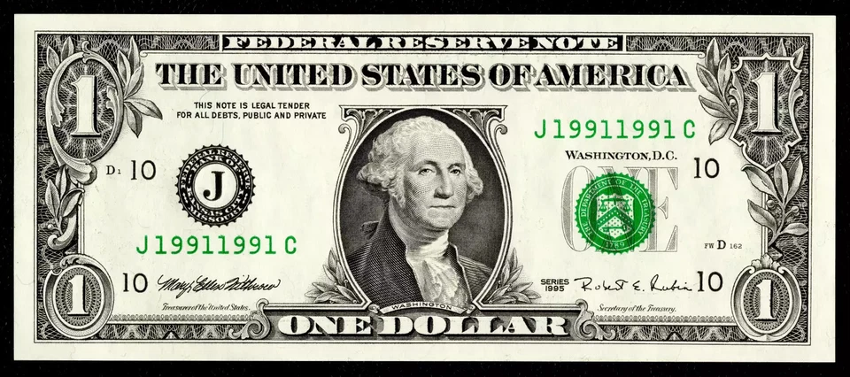 $1 1995 FRN Binary RADAR REPEATER 1991-1991 Birth Year 1991 Superb Gem  - Image 1 of 1