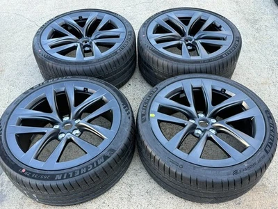 4 OEM NEW 2024 21” TESLA MODEL S PLAID ARACHNID WHEELS TIRES MICHELIN TPMS - Image 1 of 4