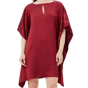 Trina Turk Renna Cape Keyhole Sequin Satin Cocktail Dress, XS, Red | NEW $278 - Picture 1 of 5