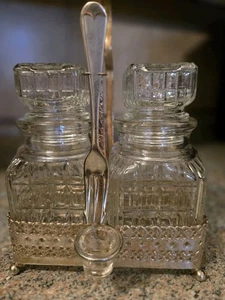 Eales Of Sheffield 1920er Silber Teller geschliffenes Glas Gewürzrolle Cady Gabel & Tasse - Bild 1 von 17