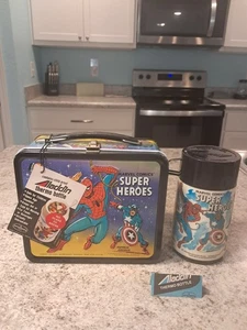 1976 Super Heroes Marvel Lunch Box & Thermos * Vintage * Lunchbox UNUSED TAGs - Picture 1 of 8