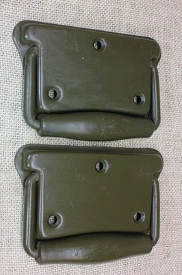 2 Old Tool Box Drop Handles Pulls Industrial Chest Crate Army Green vintage 1960 - Image 1 of 4