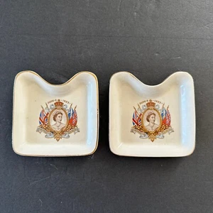Two Vintage Unbranded 1953 Coronation 317 Butter Dishes Made in England - Picture 1 of 9