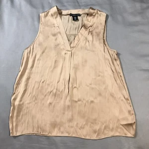 Sincerely Jules Top Womens Medium Beige Gold Shiny Sleeveless V-Neck - Picture 1 of 8