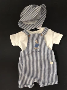 Baby Boys Peter Rabbit Striped Dungaree And Hat Set 9/12 Months - Picture 1 of 4