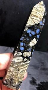 75g  Blue Spots Que Sera Stone Reiki Quart CRYSTAL WAND POINT Healing a594 - Picture 1 of 7