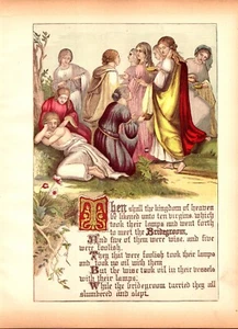 Grabado Ilustración Obra de Arte Novio Reino Cielo Diez Vírgenes 1891 Biblia - Imagen 1 de 1