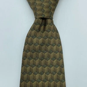 ZIGGURAT by MULBERRY Vintage Silk Tie Brown Geometric Squares 4"x59" Korea Made - Picture 1 of 6