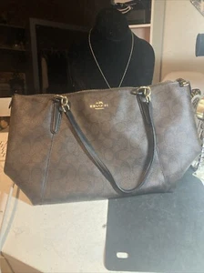 Coach Brown And Black Zipper Tote Shoulder Bag EUC - Picture 1 of 13