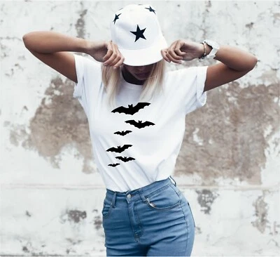 PRINT2WEAR Halloween Bats T Shirt, Funny Halloween unisex Shirt, soft cotton Crew neck tee