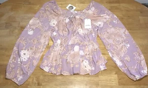 NUEVO CON ETIQUETAS Emily Wonder Manga Larga Púrpura Floral Bohemia Campesina Camisa Blusa Grande - Imagen 1 de 11