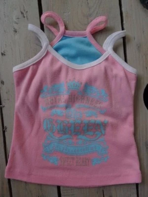 T-shirt débardeur sans manches rose imprimé turquoise à paillettes Taille 4 ans - Photo 1/4