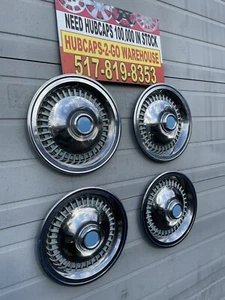 Airstream 15” Set 4 Hubcaps Full Wheel covers Used 1960-77 Blue AccentStainless - Picture 1 of 9